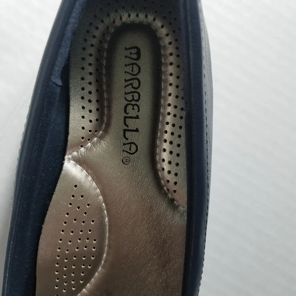 MARBELLA BLUE SLIP-ONS SIZE 7.5 M WITH SMALL WEDGE